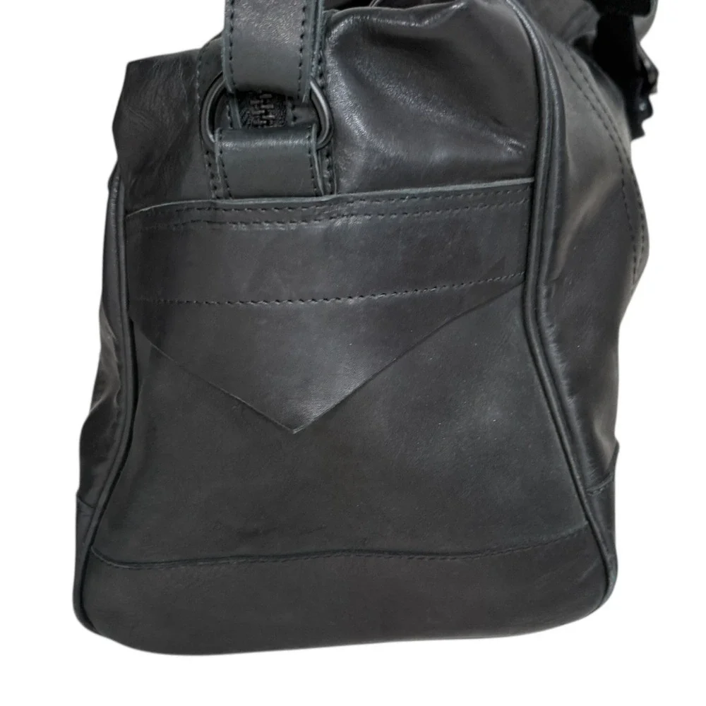 Gilded Age Black Leather Weekender Duffle Travel Bag 9010L Padded Shoulder Strap